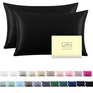 Set of 2 pack black queen silk satin pillow cases 100% mulberry with zipper